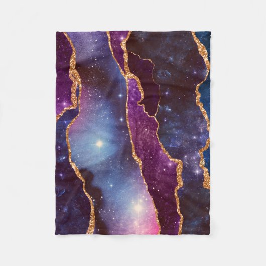 Blue & Lila Space & Stars mit Goldband Fleecedecke (Vorderseite)