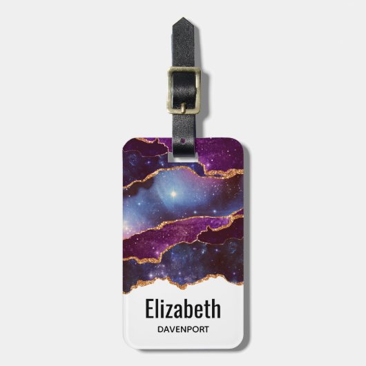 Blue & Lila Space & Stars mit Goldband Gepäckanhänger (Vorderseite vertikal)