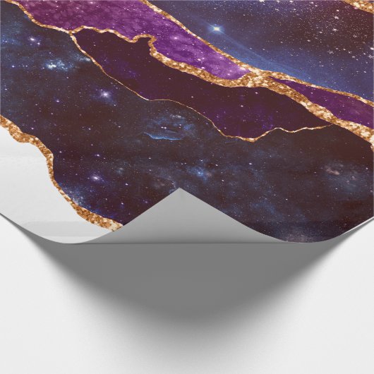 Blue & Lila Space & Stars mit Goldband Geschenkpapier (Ecke)