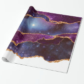 Blue & Lila Space & Stars mit Goldband Geschenkpapier (Ungerollt)