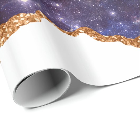 Blue & Lila Space & Stars mit Goldband Geschenkpapier (Rolleneckpunkt)