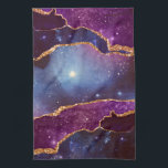 Blue & Lila Space & Stars mit Goldband Geschirrtuch<br><div class="desc">Ein Küchentuch mit abstraktem Design mit blauen und lila Schichten mit Imitaten goldenen Folienbänder dazwischen.</div>