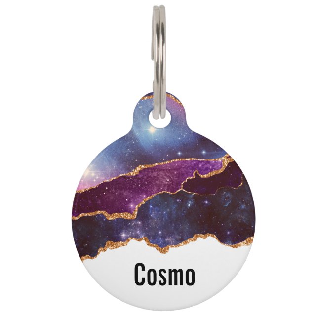 Blue & Lila Space & Stars mit Goldband Haustiermarke (Vorderseite)