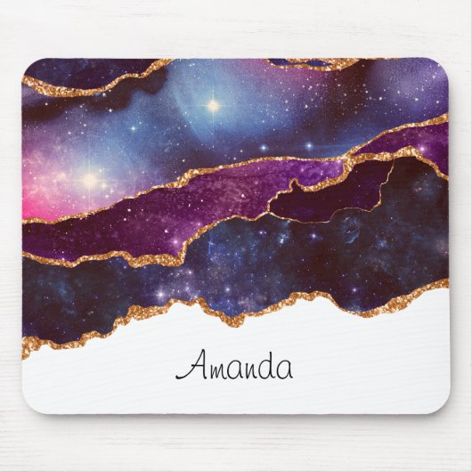 Blue & Lila Space & Stars mit Goldband Mousepad (Vorne)