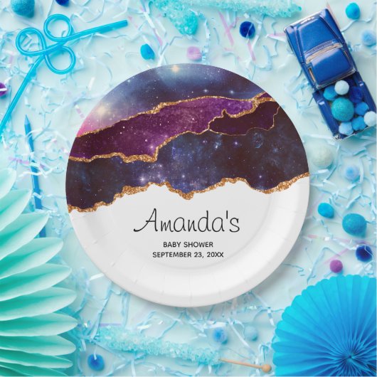 Blue & Lila Space & Stars mit Goldband Pappteller (Party)