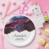 Blue & Lila Space & Stars mit Goldband Pappteller (Party)