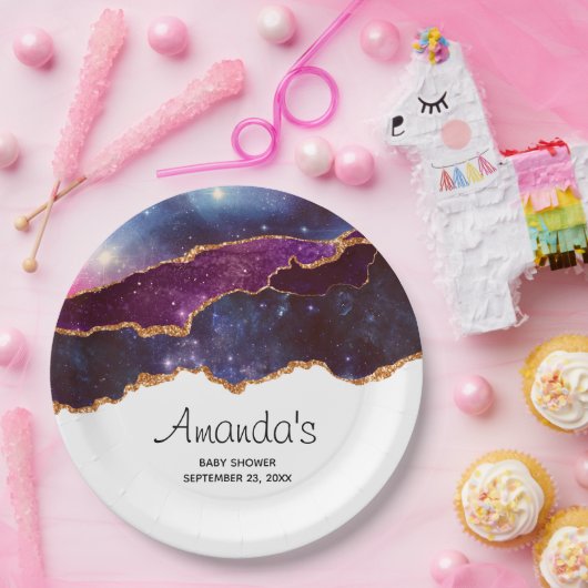 Blue & Lila Space & Stars mit Goldband Pappteller (Party)