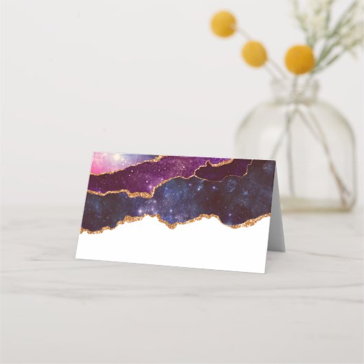 Blue & Lila Space & Stars mit Goldband Platzkarte (Vorderseite)