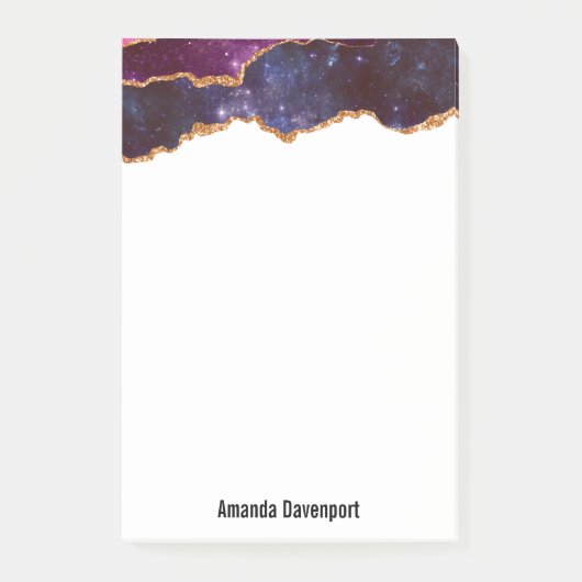 Blue & Lila Space & Stars mit Goldband Post-it Klebezettel (Vorderseite)