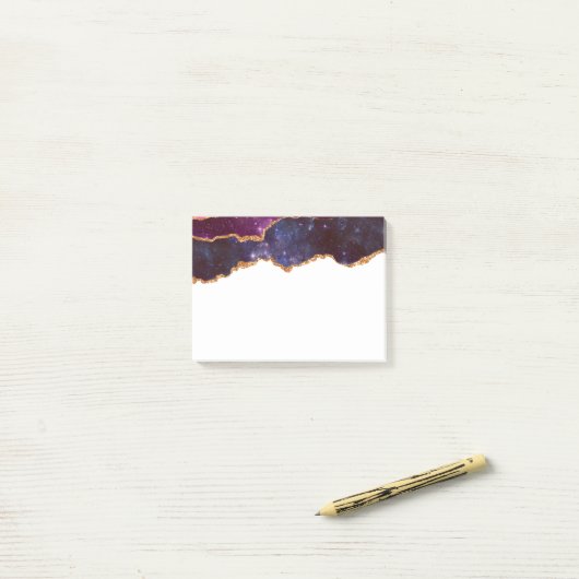 Blue & Lila Space & Stars mit Goldband Post-it Klebezettel (Auf Schreibtisch)