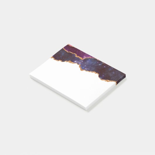 Blue & Lila Space & Stars mit Goldband Post-it Klebezettel (angewinkelt)