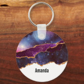 Blue & Lila Space & Stars mit Goldband Schlüsselanhänger (Vorderseite)