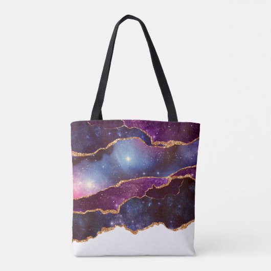 Blue & Lila Space & Stars mit Goldband Tasche (Rückseite)