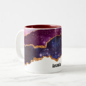 Blue & Lila Space & Stars mit Goldband Zweifarbige Tasse (Vorderseite Links)