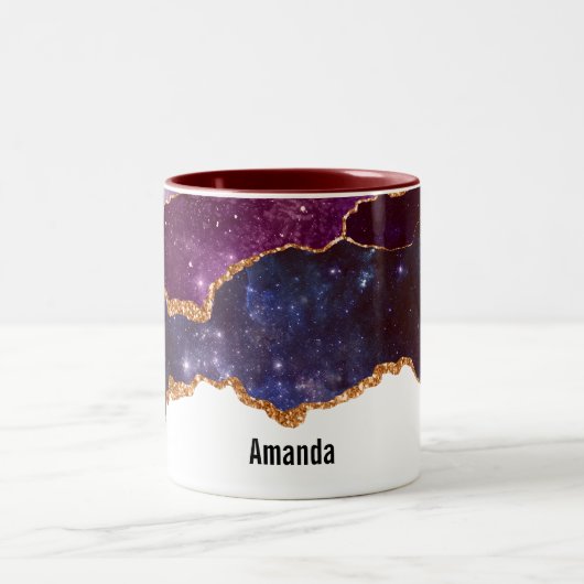 Blue & Lila Space & Stars mit Goldband Zweifarbige Tasse (Mittel)