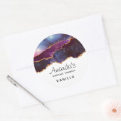 Blue & Lila Space & Stars Modern Agate Candle Runder Aufkleber (Umschlag)