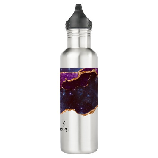 Blue & Lila Space & Stars Modern Agate Edelstahlflasche (Rechts)