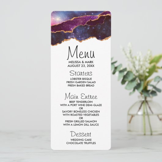 Blue & Lila Space & Stars Modern Agate Einladung (Stehend Vorderseite)