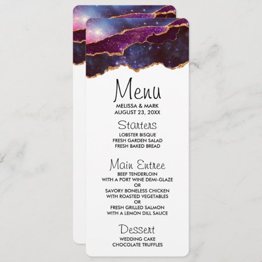 Blue & Lila Space & Stars Modern Agate Einladung (Vorne/Hinten)