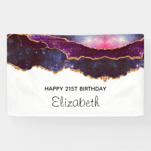Blue & Lila Space & Stars Modern Agate Geburtstag Banner