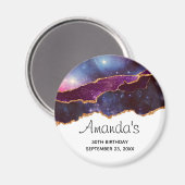 Blue & Lila Space & Stars Modern Agate Geburtstag Magnet (Vorderseite/Rückseite)