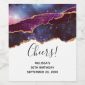 Blue & Lila Space & Stars Modern Agate Geburtstag Weinetikett (Einzelnes Label)