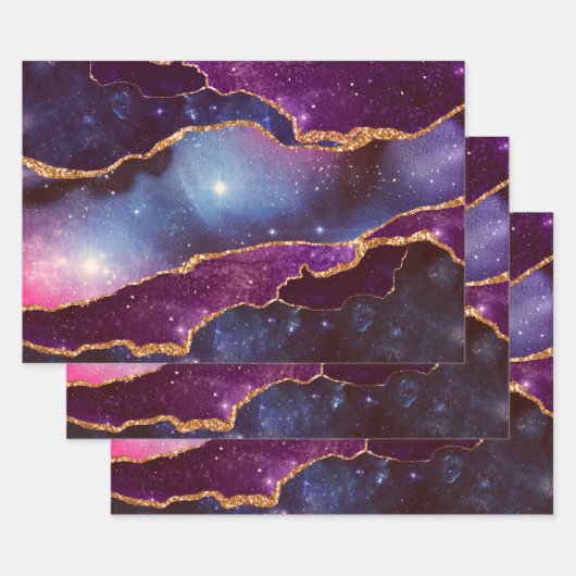 Blue & Lila Space & Stars Modern Agate Geschenkpapier Set (Set)