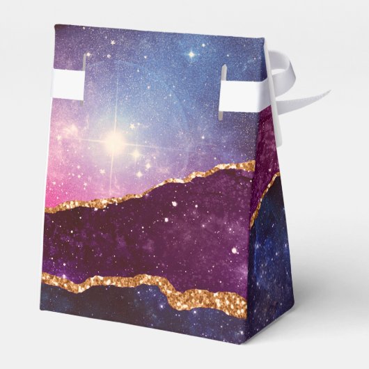 Blue & Lila Space & Stars Modern Agate Geschenkschachtel (Rückseite)