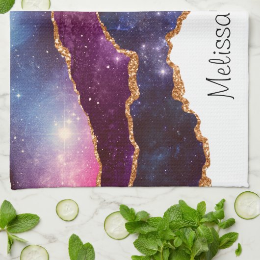 Blue & Lila Space & Stars Modern Agate Geschirrtuch (Gefaltet)