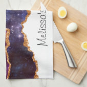 Blue & Lila Space & Stars Modern Agate Geschirrtuch (Viertel Falte)