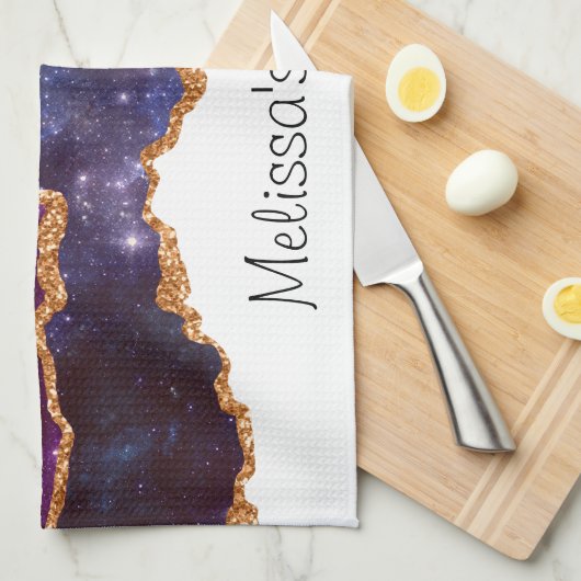 Blue & Lila Space & Stars Modern Agate Geschirrtuch (Viertel Falte)