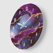 Blue & Lila Space & Stars Modern Agate Große Wanduhr (Winkel)