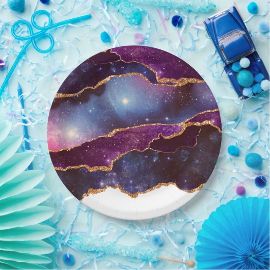 Blue & Lila Space & Stars Modern Agate Pappteller (Party)