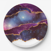 Blue & Lila Space & Stars Modern Agate Pappteller (Vorderseite)