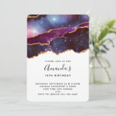 Blue & Lila Space & Stars Modern Geburtstag Einladung (Stehend Vorderseite)