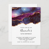 Blue & Lila Space & Stars Modern Geburtstag Einladungspostkarte (Vorne/Hinten)