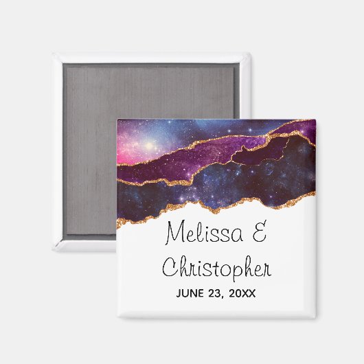 Blue & Lila Space & Stars Moderne Agate Wedding Magnet (Vorderseite/Rückseite)
