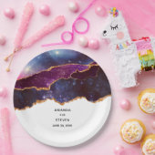 Blue & Lila Space & Stars Moderne Agate Wedding Pappteller (Party)