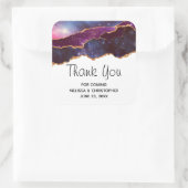 Blue & Lila Space & Stars Moderne Agate Wedding Quadratischer Aufkleber (Tasche)