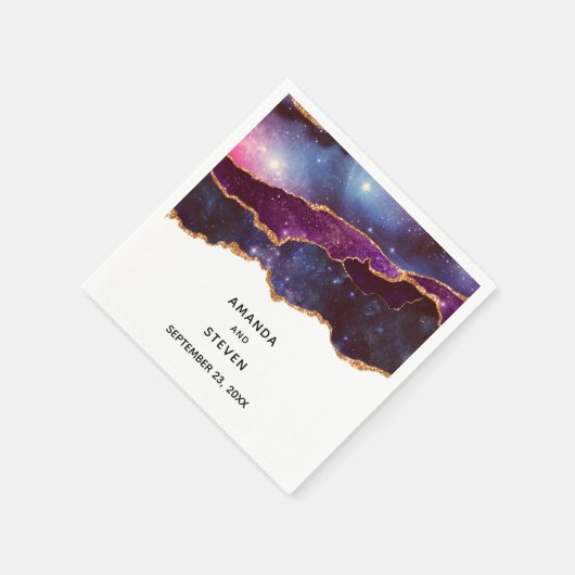 Blue & Lila Space & Stars Moderne Agate Wedding Serviette (Ecke)