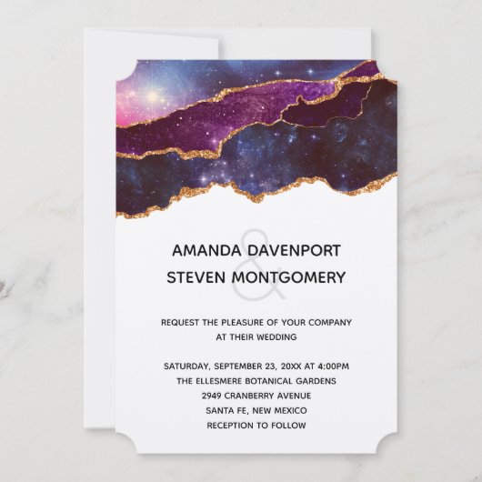 Blue & Lila Space & Stars Moderne Hochzeit Einladung (Vorderseite)