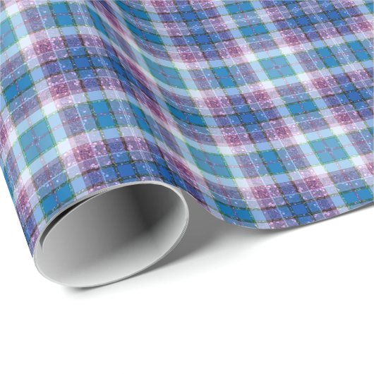 Blue Lila Sparkle Tartan Kariert Gingham Pattern Geschenkpapier (Rolleneckpunkt)