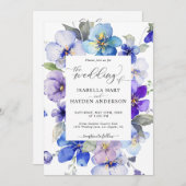 Blue Lila Spring Blume in 1 QR Code Wedding Einladung (Vorne/Hinten)