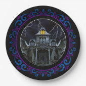 Blue Lila Spuk House Halloween Pappteller (Vorderseite)