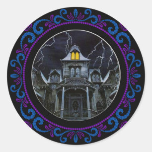 Blue Lila Spuk House Halloween Runder Aufkleber