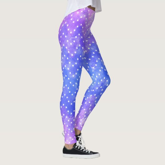 Blue Lila Starry Night Sky Galaxy Wasserfarbe Leggings (Rechts)