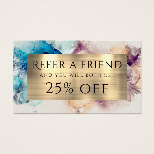 Blue Lila Watercolor and Gold Foil Referenzkarte (Vorderseite)