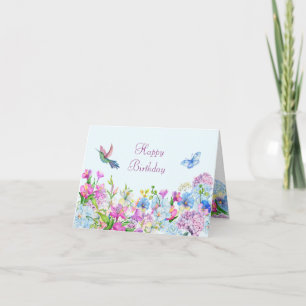 Blue Lila Watercolor Blume blüht Geburtstag Karte
