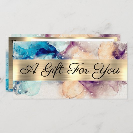 Blue Lila Watercolor Gold Fossil Geschenkgutschein (Vorne/Hinten)