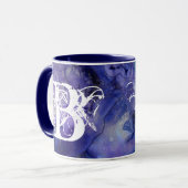 Blue Lila Watercolor Monogram Initial Modern Tasse (Vorderseite Links)